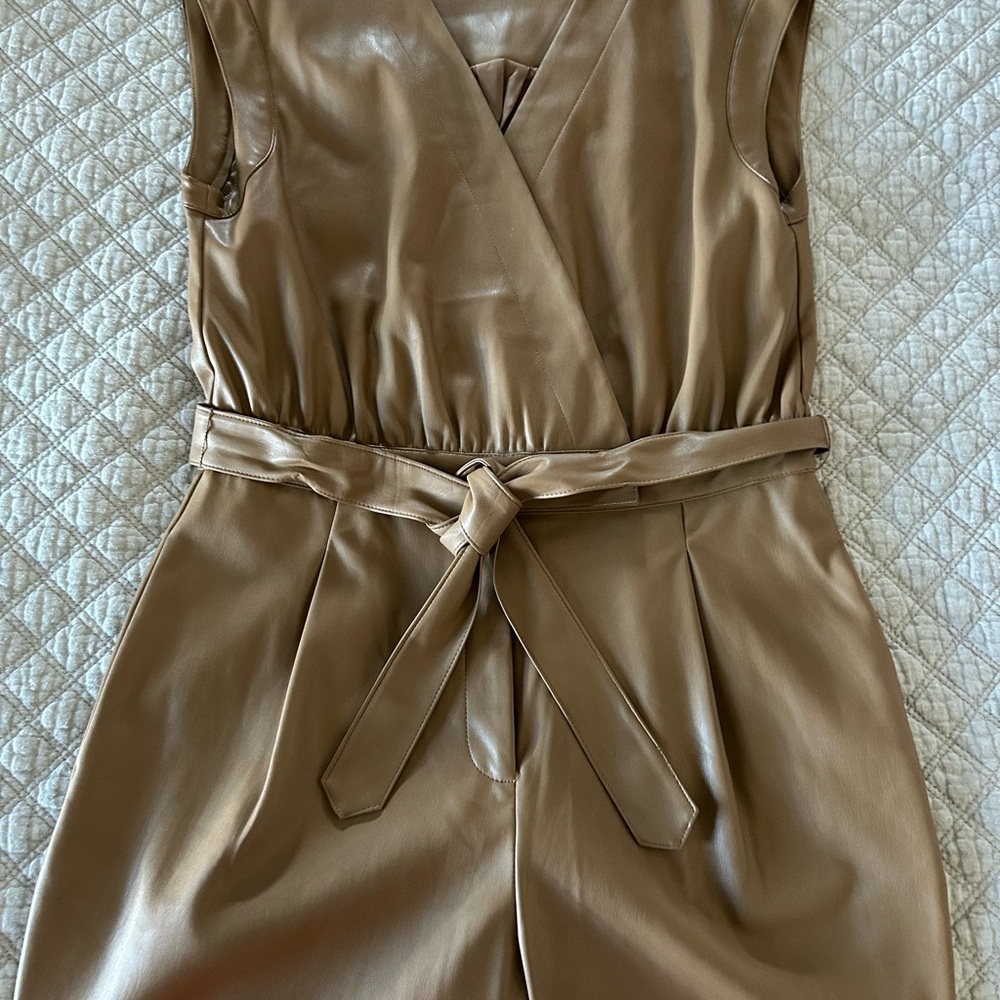 INC faux leather wrap bodice jumpsuit.  Like new